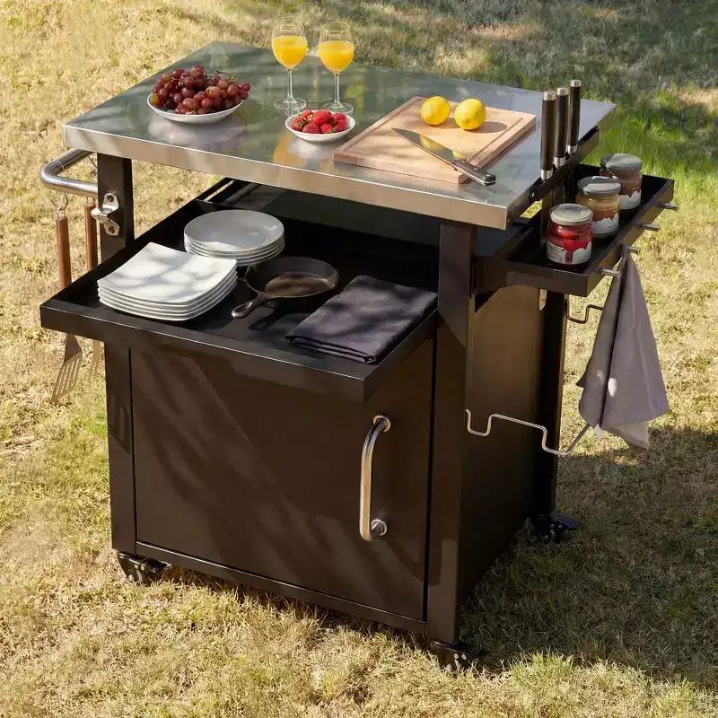 Whisen Outdoor Kitchen Island Cart with Stainless Steel Sink and Lockable Wheels