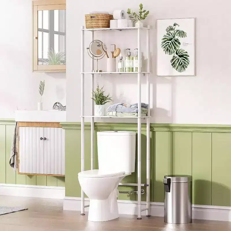 Over Toilet Storage Shelf Space Saver 3 - Tier Bathroom Organizer Rack White Matte Finish Easy Install Large Capacity