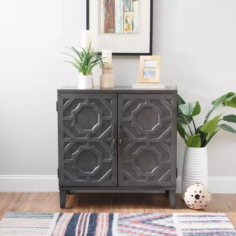 Solid Wood 2-Door 2-Shelf Accent Cabinet
