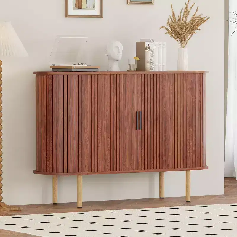 Sideboard Cabinet with Storage, 47 in Mid Century Modern Accent Cabinet, Sliding Door Entryway Small Storage Cabinets for Kitchen, Living Room