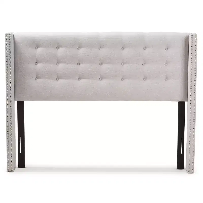 King Ginaro Modern Tufted Nail Head Winged Headboard Gray - Baxton Studio: Upholstered, Contemporary Design