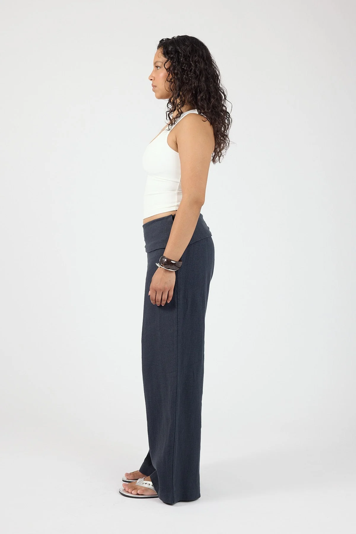 Linen Fold Over Pants Slate