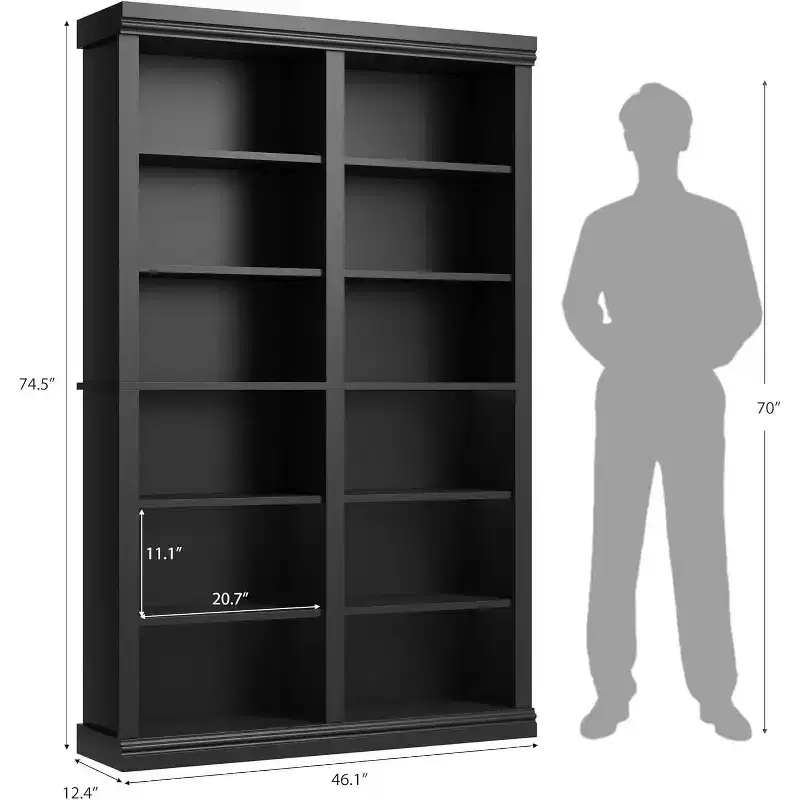 74.5 in Double Wide 6-Tier Bookcase with 12 Cubbies