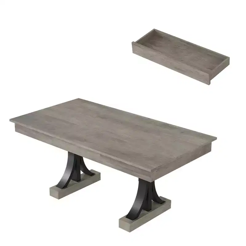 Dining Table for 6-8 with 2 Drawers, Wooden Kitchen Table with Double Pedestal & Large Tabletop,8 Ft Large Rectangular Dinner Table with Sturdy Frame