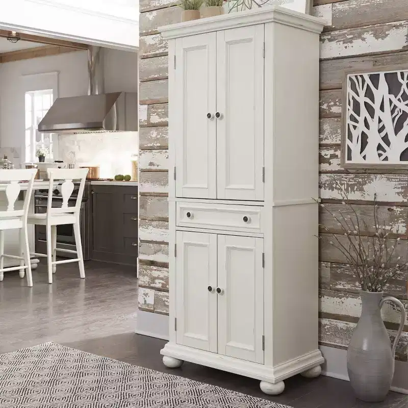 Kitchen Pantry Cabinet in White with Adjustable Shelves & Storage