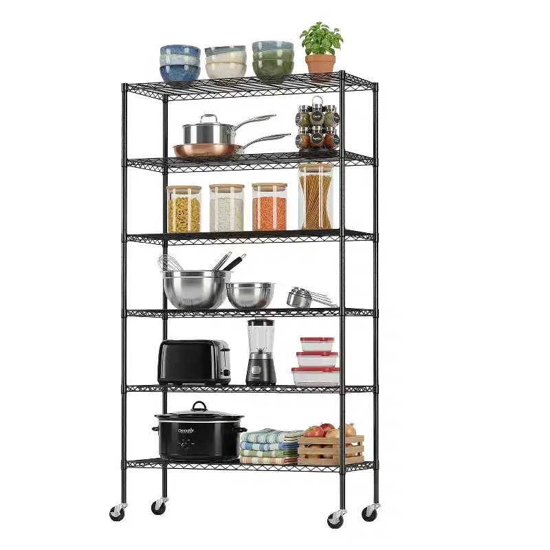 6-Tier Commercial Wire Shelving Unit with Wheels and Leveling Feet