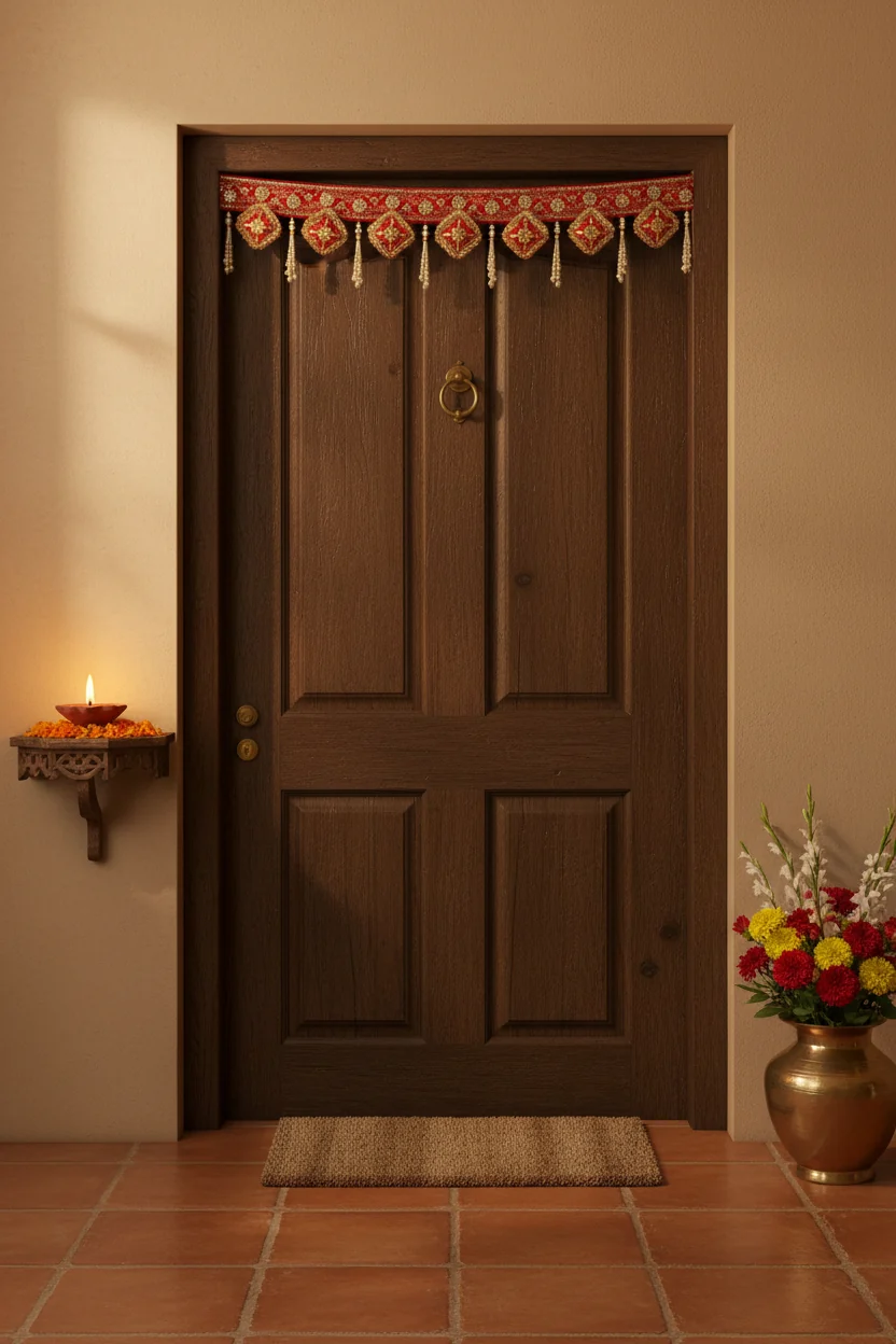 Premium Handmade Door Hanging/Bandarwal/Toran for Door, Gota Flower Traditional Bandarwal for Door, 37 inches Length, Multicolour Diwali Decor (37 Inches)