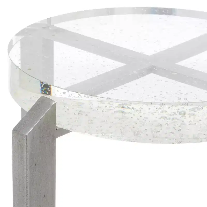 Round Bubble Glass Accent Table, Silver/Clear
