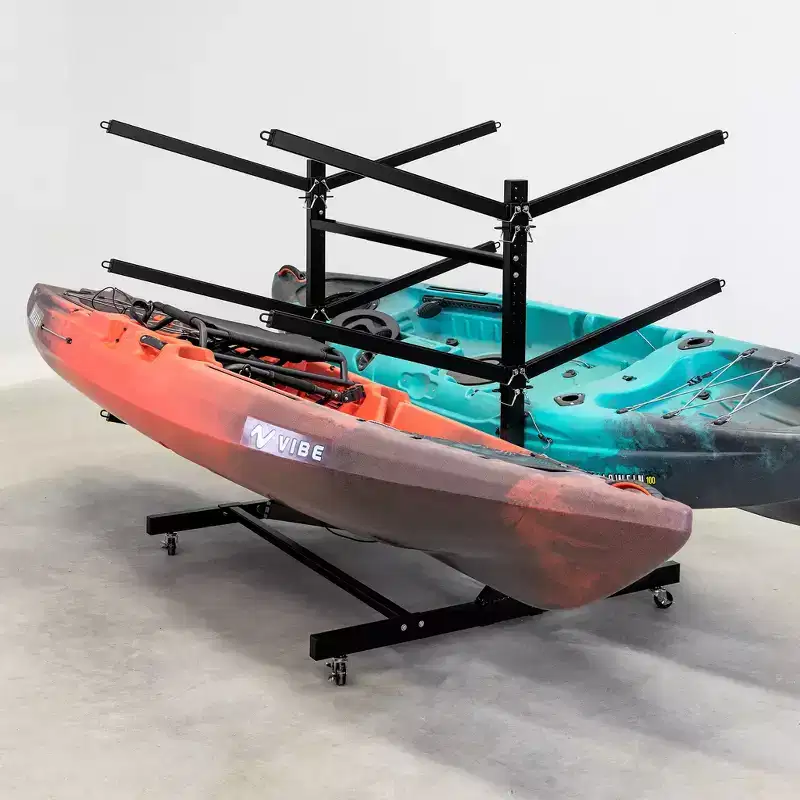 Rolling Kayak & Paddleboard Storage Rack - 6 Slot, Double-Sided, Black