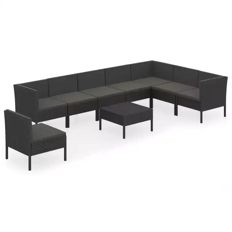 vidaXL Patio Lounge Set Outdoor Sectional Sofa Set Table Poly Rattan Black