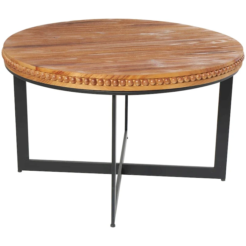 Wood Beaded Coffee Table with Metal X-Shaped Base - Brown - Roche River Decor - 30Wx30Lx16H