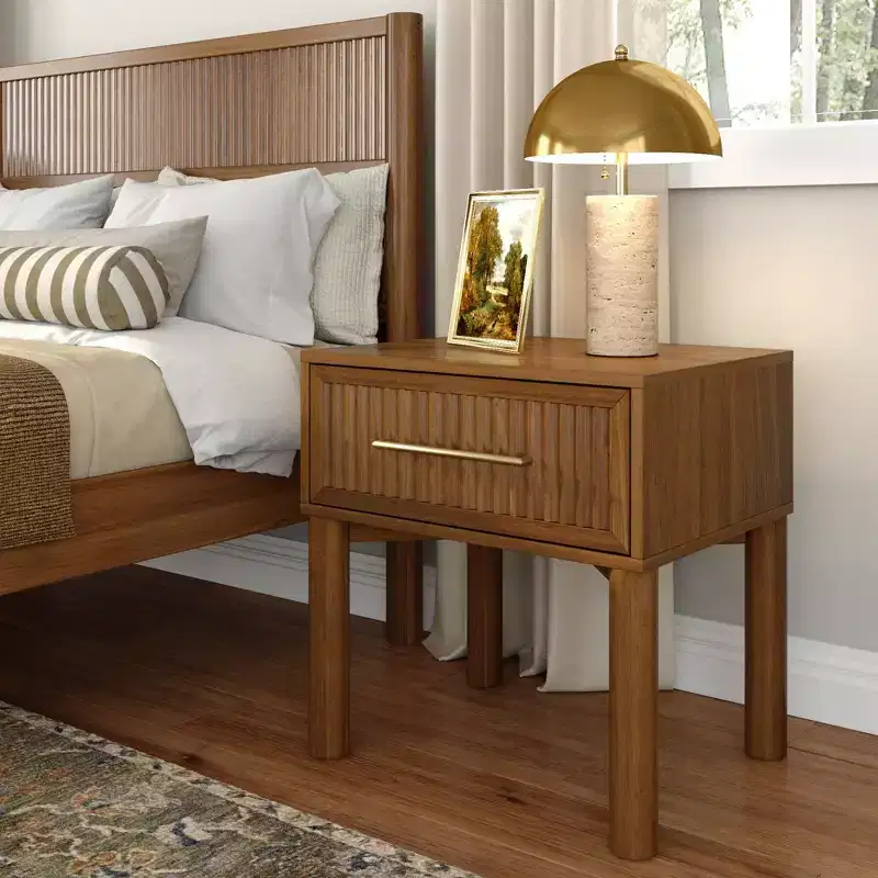 Sera Fluted 1 Drawer Nightstand with Brass Handle