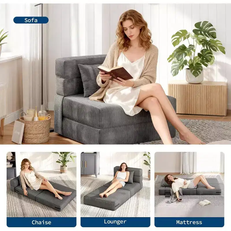 Sofa Bed Corduroy - Convertible Chair Bed, Futon Chair Sleeper, Folding Chair Bed for Living Room
