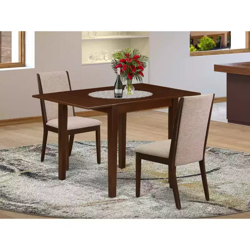 HomeStock 3-Pc Mahogany Finish Rectangular Solid Wood Top With Dropleaf Dining Table Set