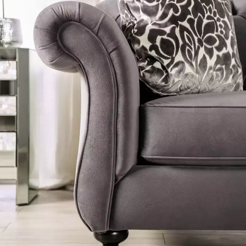 Button Tufted Velvet Sofa, 3-Seater with Wood Frame and Black Legs