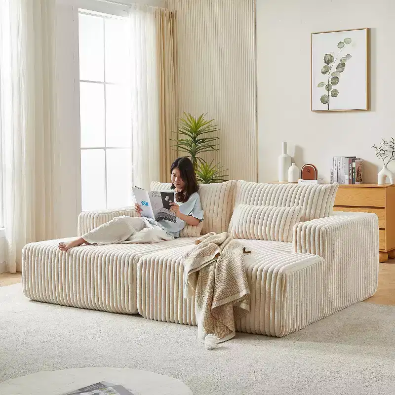 87 Oversized Sectional Lounge Chaise, No Assembly Required, Cloud Plush Loveseat with Reclining Sofa Bed