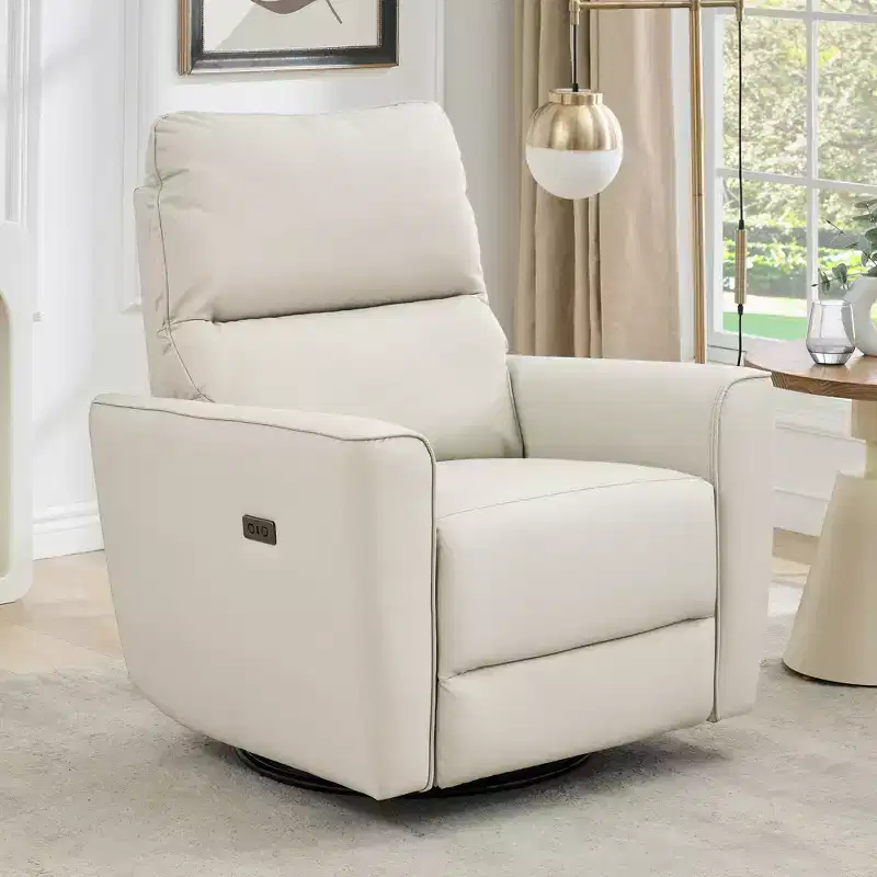 Power Recliner Chair, PU Leather Upholstered Swivel Glider with Adjustable Footrest and Curved Armrest for Living Room, Office, Bedroom