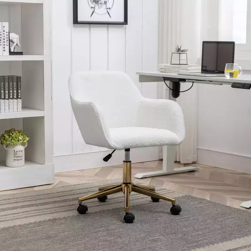 Swivel Office Chair with Golden Metal Base, Adjustable Height and Universal Wheels, Desk Chair for Office and Study