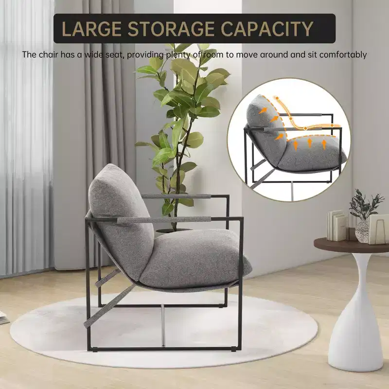 Sling Accent Chair with Metal Frame, Upholstered Living Room Chair with Foam Cushioning
