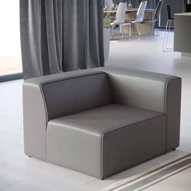Right-Arm Vegan Leather Sectional Armchair with Open Airy Design for Living Room