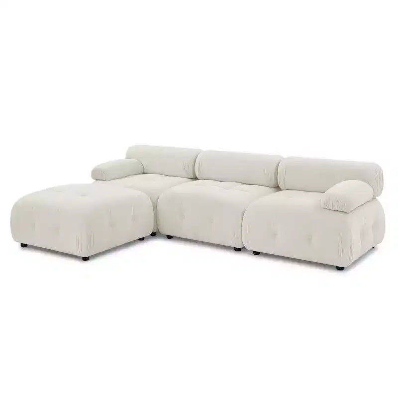 93 Modular Button Velvet/Teddy Fabric Tufted Upholstered Sectional Sofa, L Shaped Sofa with Reversible Ottoman - ModernLuxe