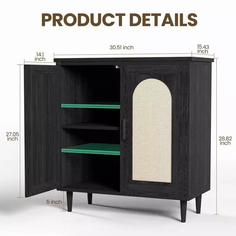 Door Rattan Storage Cabinet, Kitchen Sideboard Buffet with Adjustable Shelves for Living Room, Hallway