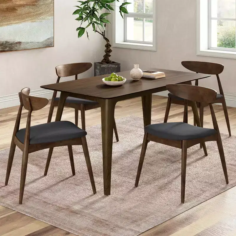 Christopher Knight Home Dryn Mid-Century Modern 5 Piece Rubberwood Upholsetered Dining Set with Curved Backrest