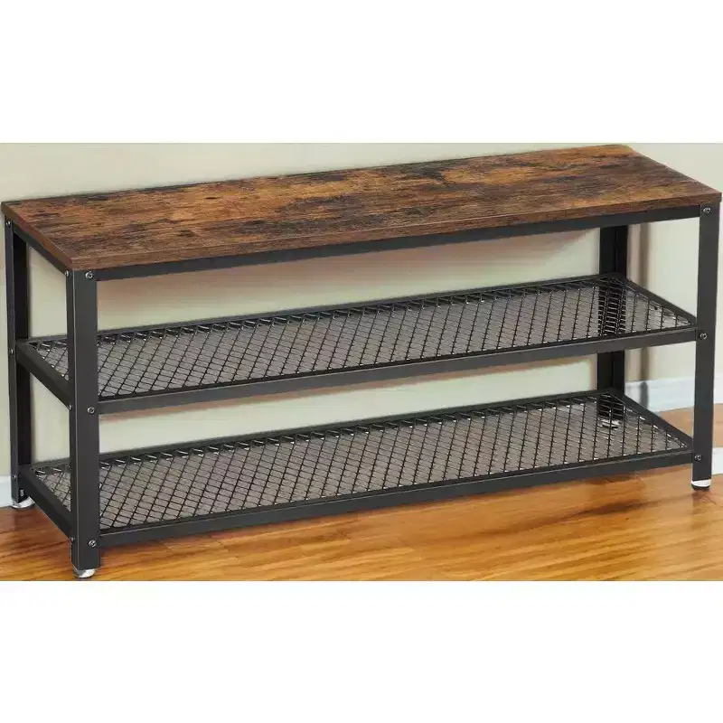 3-Tier Shoe Rack, Shelf Storage Bench with Metal Mesh Shelves and Seat, Free Standing Shoe Organizer for Entryway, 11.8 x 39.4 x 17.7 Inches