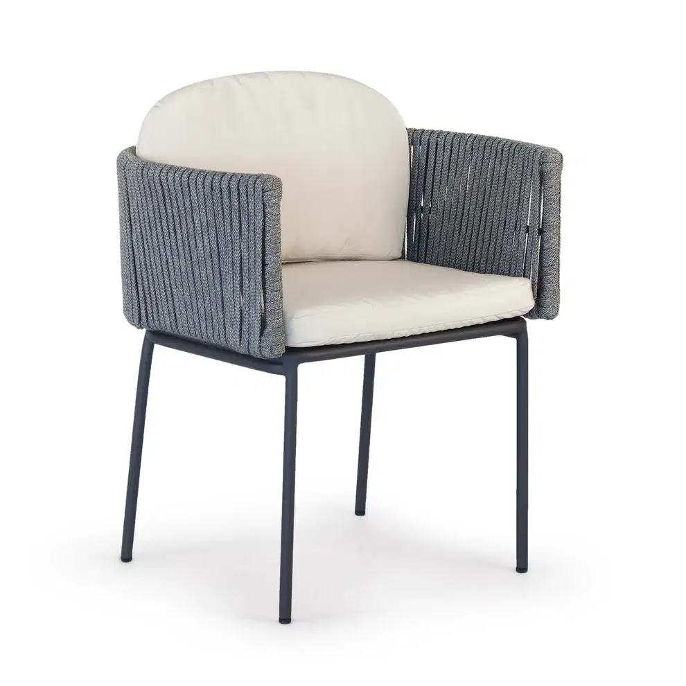 Light Grey Outdoor Dining Armchair with Canvas Cushion