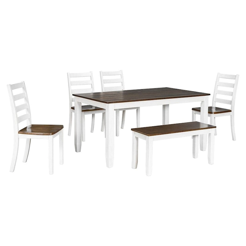 60 Farmhouse Rectangular Dining Table with 4 Upholstered Chairs and Bench