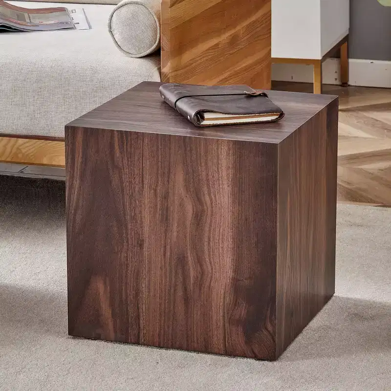 Brown Walnut Grain Cube Side Table, 1-Person Use