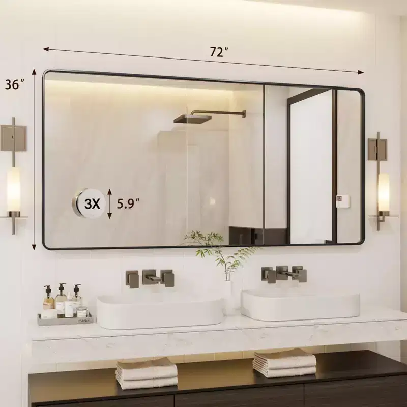COZONY Black Metal Framed Bathroom Mirror, Rounded Rectangle Wall Mirror for Vanity, Horizontal/Vertical