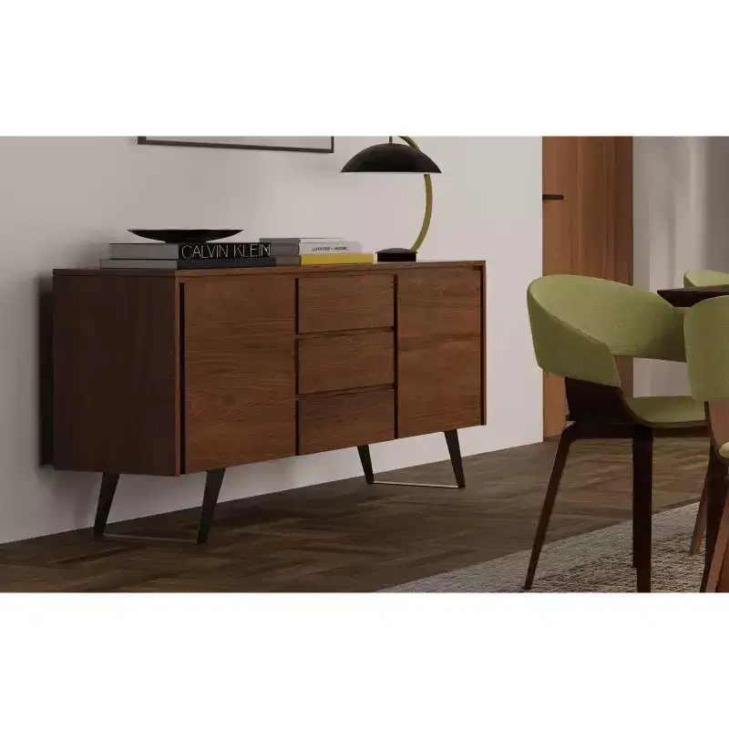 Mitchell 60 inch x 17 inch Rectangle Modern Industrial Sideboard Buffet in Walnut Veneer