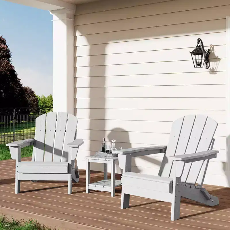 Folding Adirondack Chairs Set of 2 with Side Table, HDPE Plastic Wood Texture, 380LBS, Weather Resistant for Patio Pool