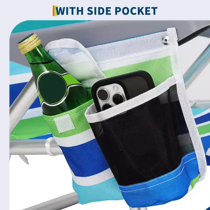 Folding Lightweight Backpack Beach Chair, Lay-Flat 5-Position Recline, 300LBS Load with Cup Holder, Phone Pocket & Towel Bar