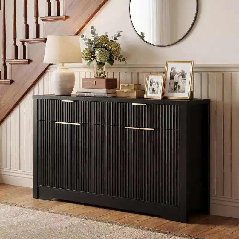 Besiost Modern Sideboard Buffet Cabinet with Door and Storage Drawers, 55 Coffee Table with Shelves