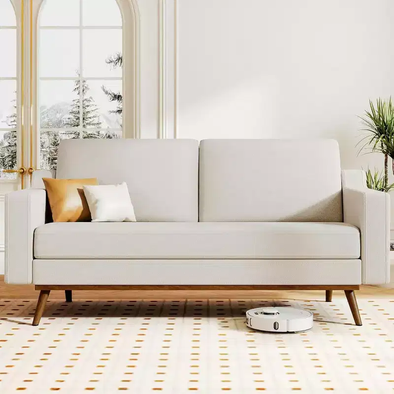 Dyonery 65.4 Comfy Loveseat Sofa Couches for Living Room,Mid Century Modern Small Couch with Spring Cushion,Solid Wood Frame,Tool-Free Assembly
