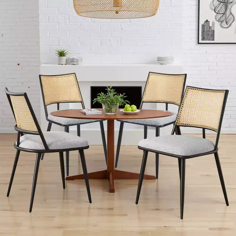 MAYEERTY Dining Chairs Set of 2, Rattan Backrest, Metal Frame, Boucle Upholstery for Living