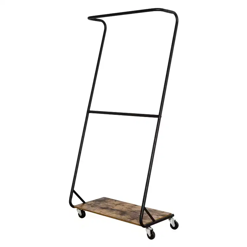 Rustic Brown Z-Frame Garment Rack with Double Bars & Bottom Shelf