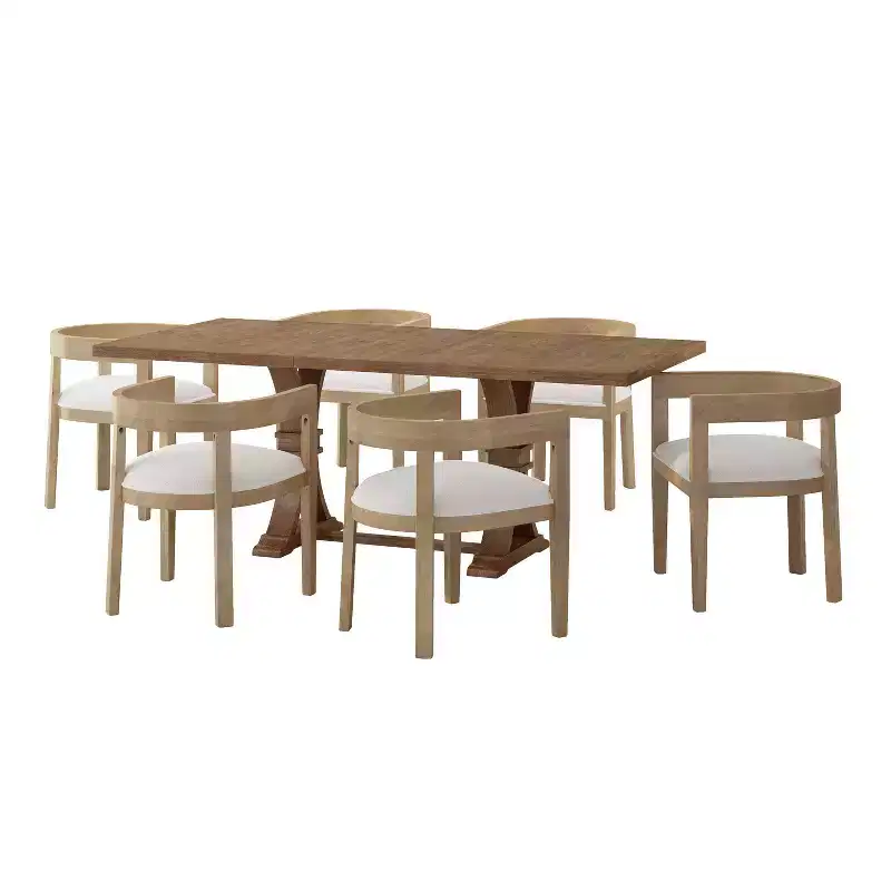 Christopher Knight Home 7pc Hudson Fabric and Wood Dining Set Light