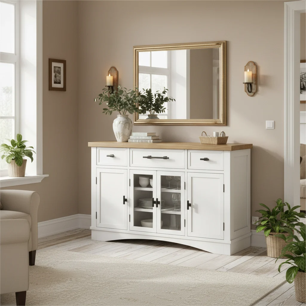 White/Natural Dining Server - 60 W x 19 D x 37 H