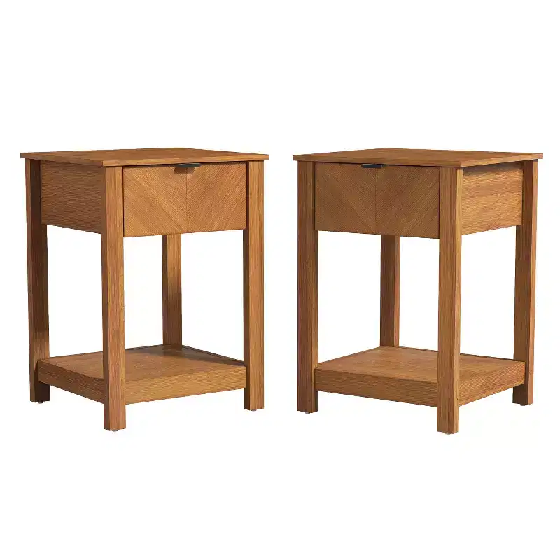 Galano 2-Piece Nightstand Set with Drawer and Open Shelf Storage 16.5 H  15.4 W  23.2 D