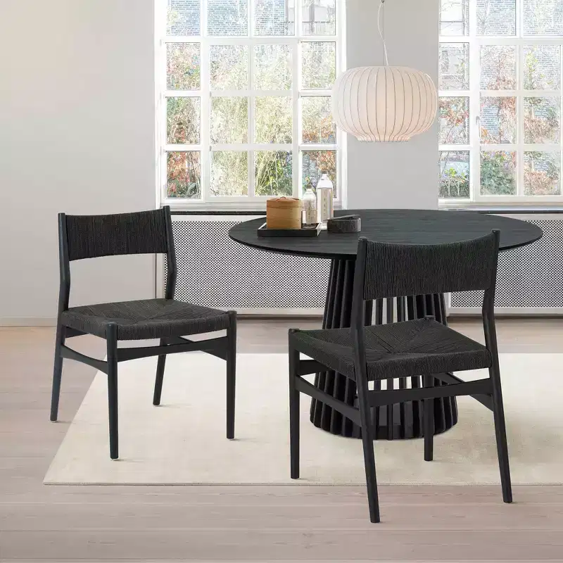 Armen Living Set of 2 Erie Woven Paper Cord and Wood Dining Chairs