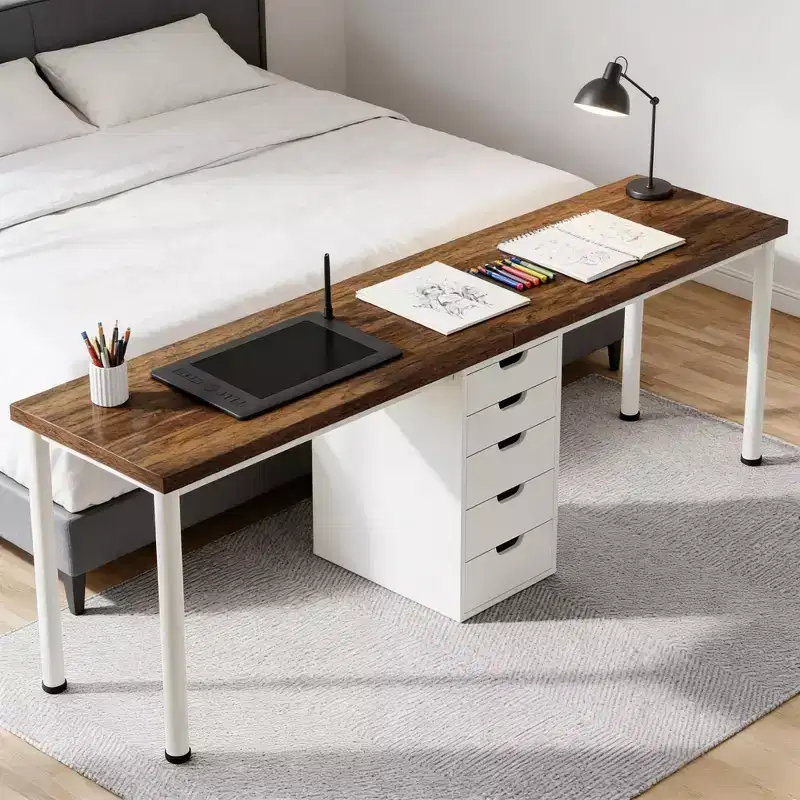 GDFStudio Peggy Modern 79 Two Person Office Desk with 5 Drawers