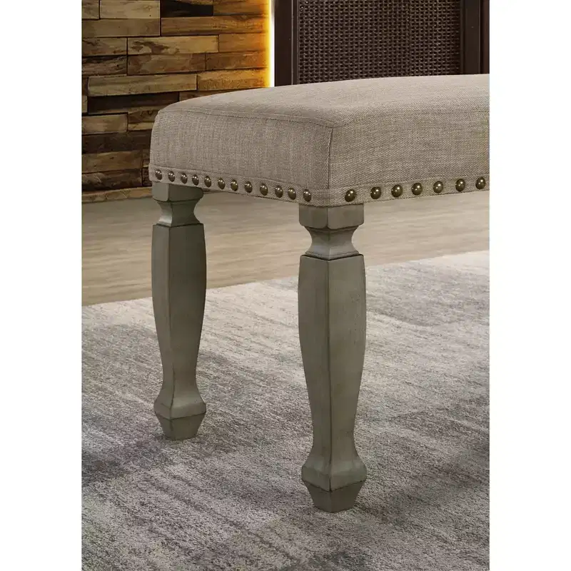Upholstered Nailhead Bench, Antique Gray Finish, 48.62
