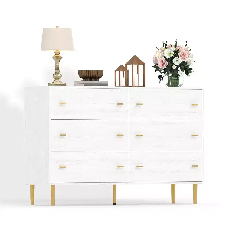 Farmhouse 6 Drawers Dresser for Bedroom, 47.2 Wide White Dresser Wood Rustic Chest of Drawers
