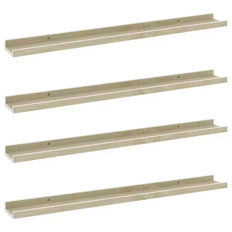 Wall Shelf Set of 4 White and Sonoma Oak MDF Medium