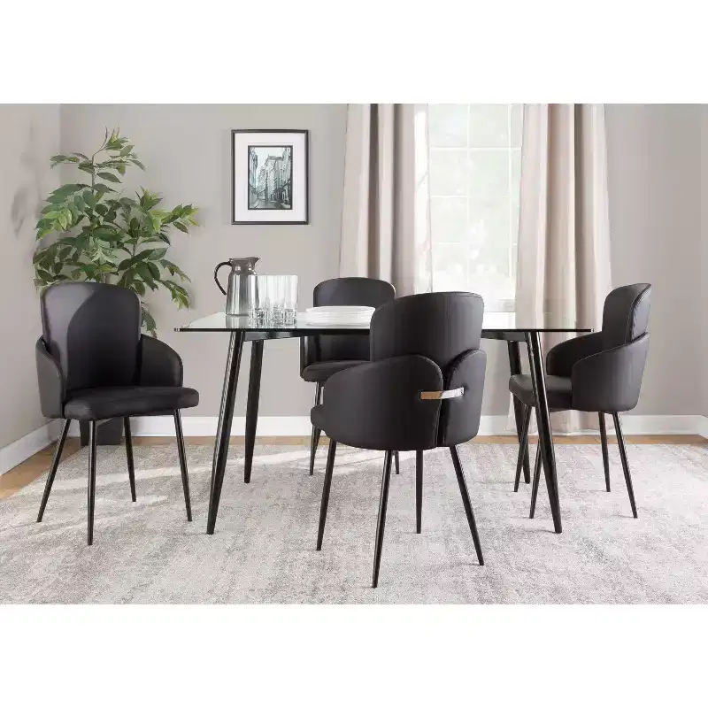 Dining Chair, Upholstered Faux Leather with Armrest, Metal Frame
