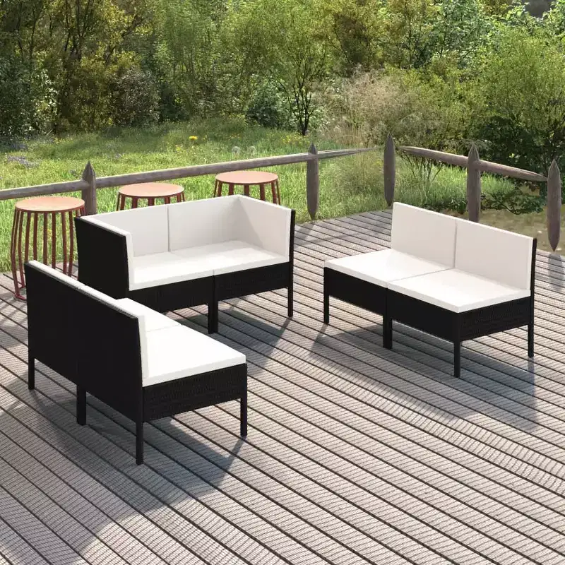vidaXL Garden Lounge Set Patio Sectional Sofa Couch Outdoor Poly Rattan Black