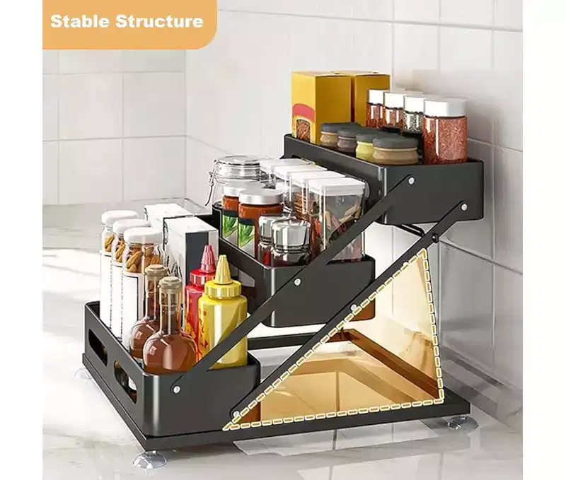 3-Tier Spice Rack Storage Unit Height-Adjustable Storage Rack Metal Kitchen Spice Bottle Holder Perfectly Fits Cabinets, Countertops, and Pantries